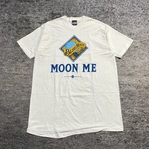 Vintage 90s Blue Moon Beer T Shirt Mens XL White Moon Me Funny Promo Graphic